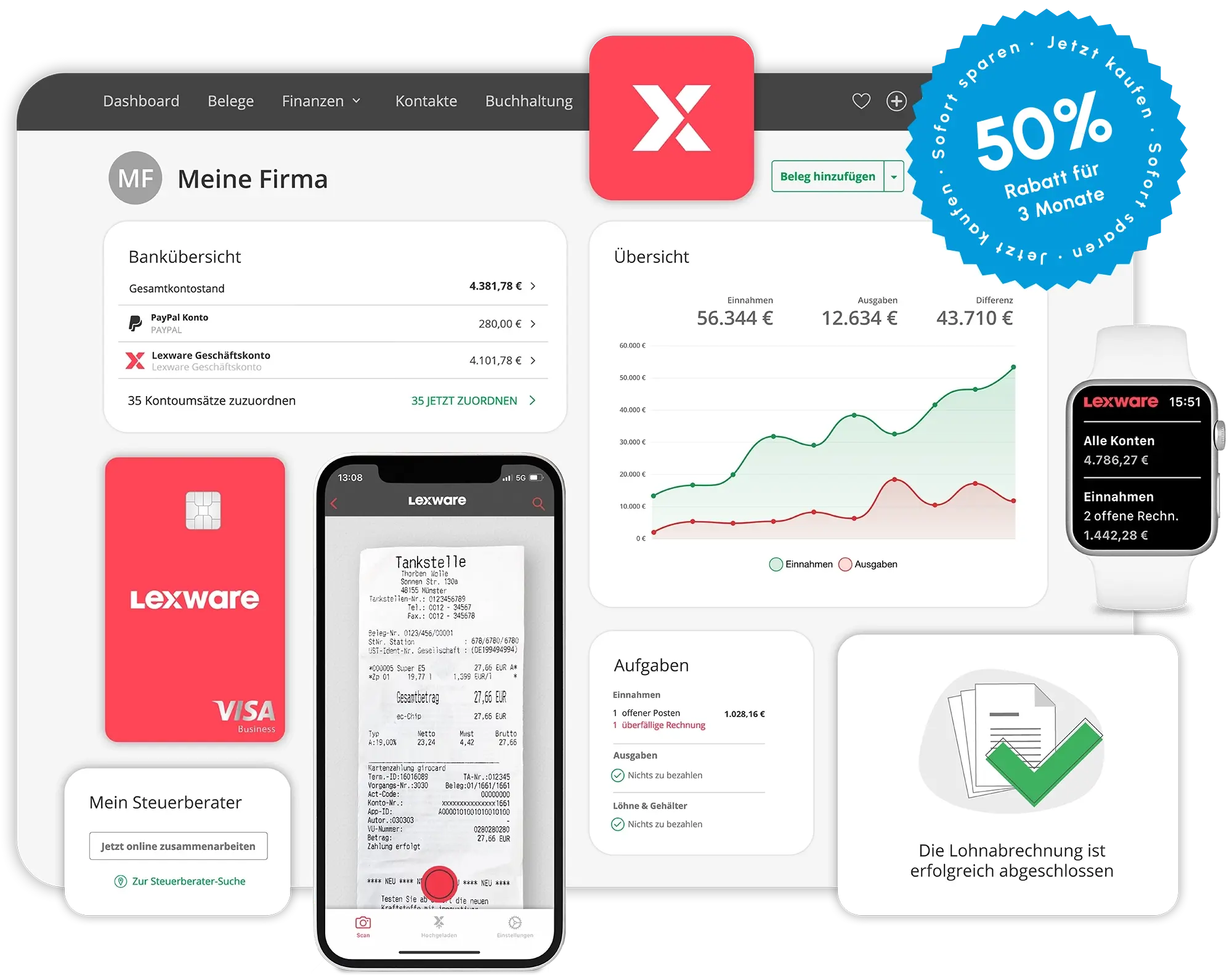 Mobiles Arbeiten mit Lexware Office: Buchhaltung, Lohnabrechnung und Online Banking – alles in einem Programm